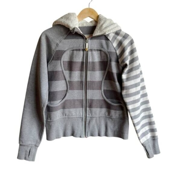 Lululemon Scuba Hoodie Special Edition Gray Stripes Jacket Size 8 - Picture 2 of 13